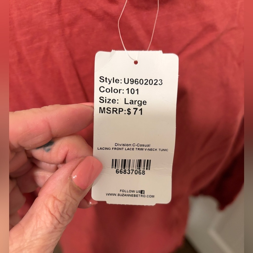 Suzanne Betro Brick Red Lace-Up Blouse - Picture 5 of 5